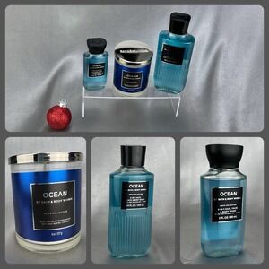 Bath & Body Works Ocean 3pc Gift Set Bundle for Men Candle & Body Wash Full Mini